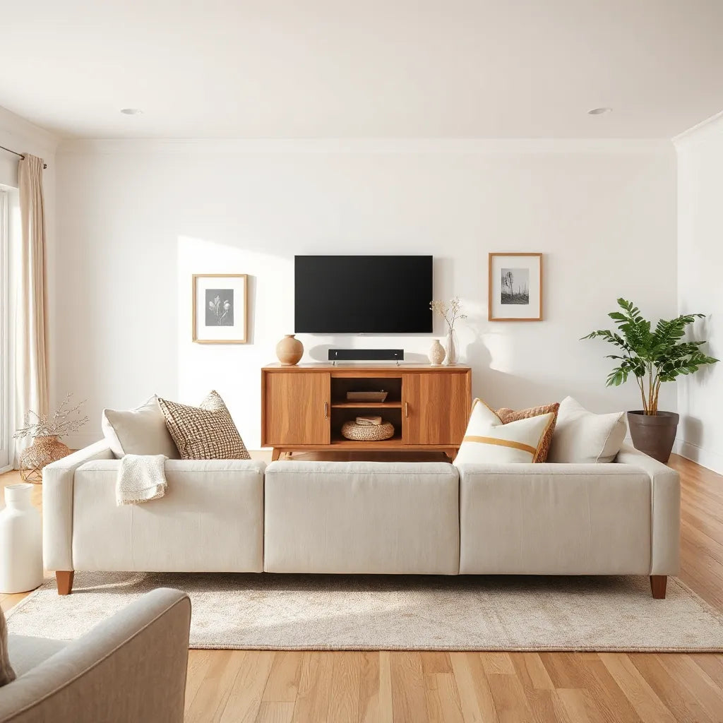 Bright living room with coordinated furnishings and warm neutral decor