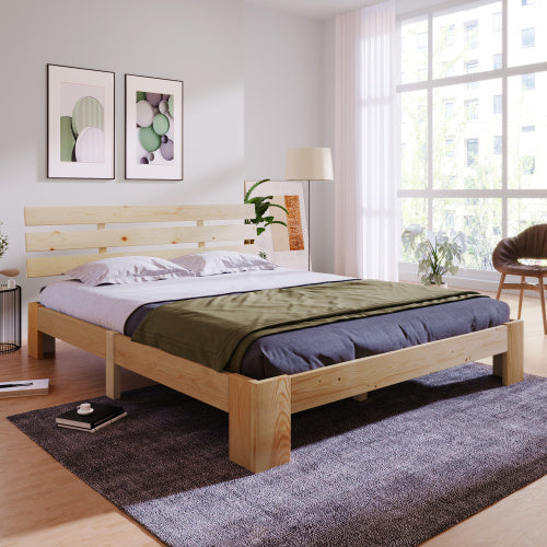 Natural Solid Wood Bed Frame 140x200 With Headboard