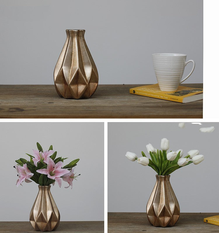 Nordic Light Luxury Ceramic Vase Retro Gold Home Decor