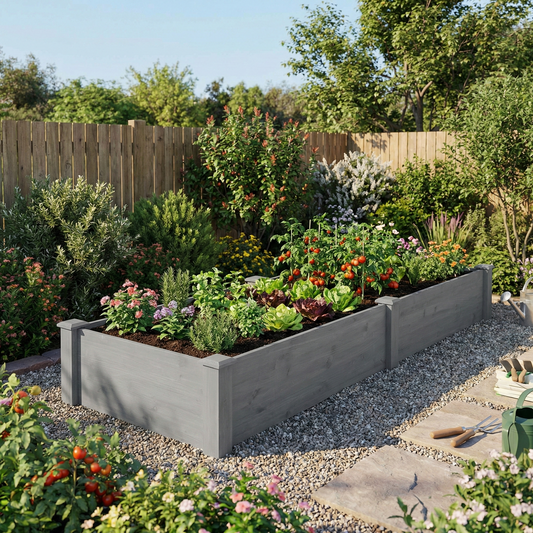 Anthony & Home Atelier Cedar Raised Garden Bed 96x28x10 outdoor planter box with tool-free assembly and natural cedar finish.