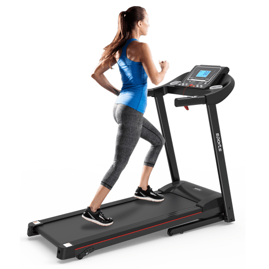 Anthony & Home Fitshow Elite Edition folding treadmill with hydraulic assist, quiet design for home gym workouts.