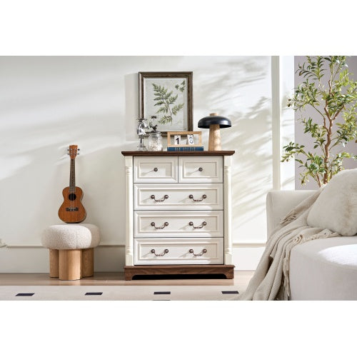 Farmhouse Style 5 Drawer Dresser Chest Rustic Wood Base