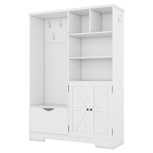 White Hall Tree With Shelves Bench And Coat Rack Storage