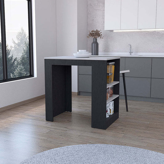 Anthony & Home Harlan Atelier counter-height kitchen island with wooden surface and sleek metal frame, ideal for modern kitchens.