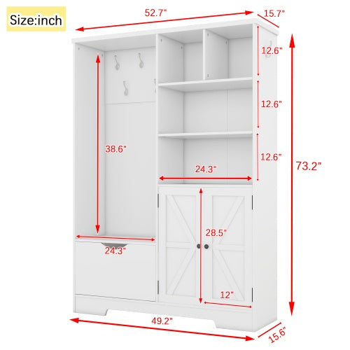 White Hall Tree With Shelves Bench And Coat Rack Storage