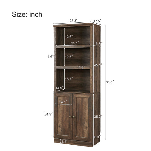 1 Door Bookshelf With USB Port And 3 Open Shelf Rustic Brown