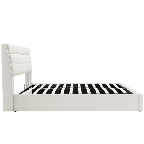 Upholstered Bed 150x200 King Hydraulic Storage Cream White