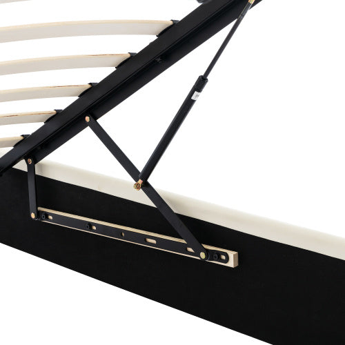 Upholstered Bed 150x200 King Hydraulic Storage Cream White