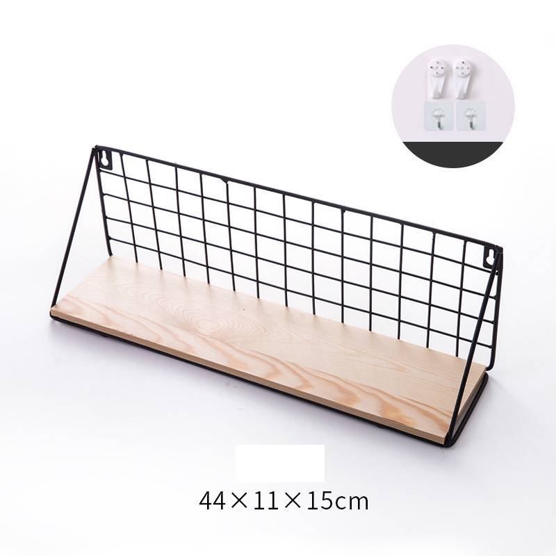 Nordic Wrought Iron Wall Rack With Solid Wood Shelf Black