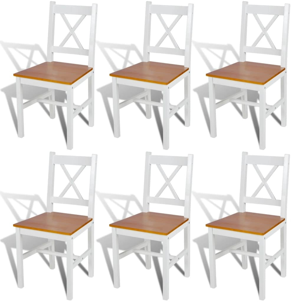 White Pinewood Solid Wood Dining Chairs Set Of Six Premium