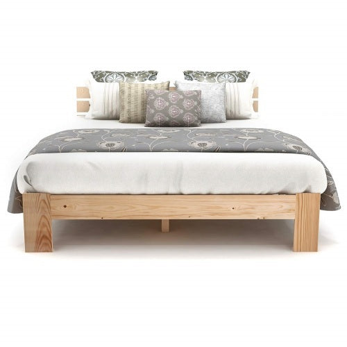 Natural Solid Wood Bed Frame 140x200 With Headboard