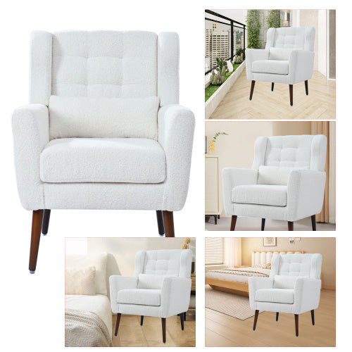 Modern White Teddy Fabric Upholstered Living Room Chairs