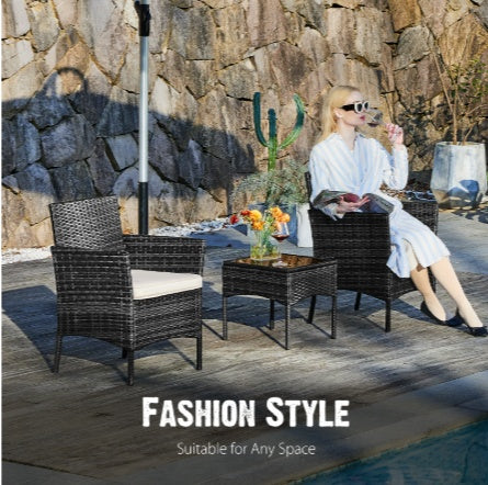 Patio Furniture Set 4 Piece Glass Table And Wicker Chairs