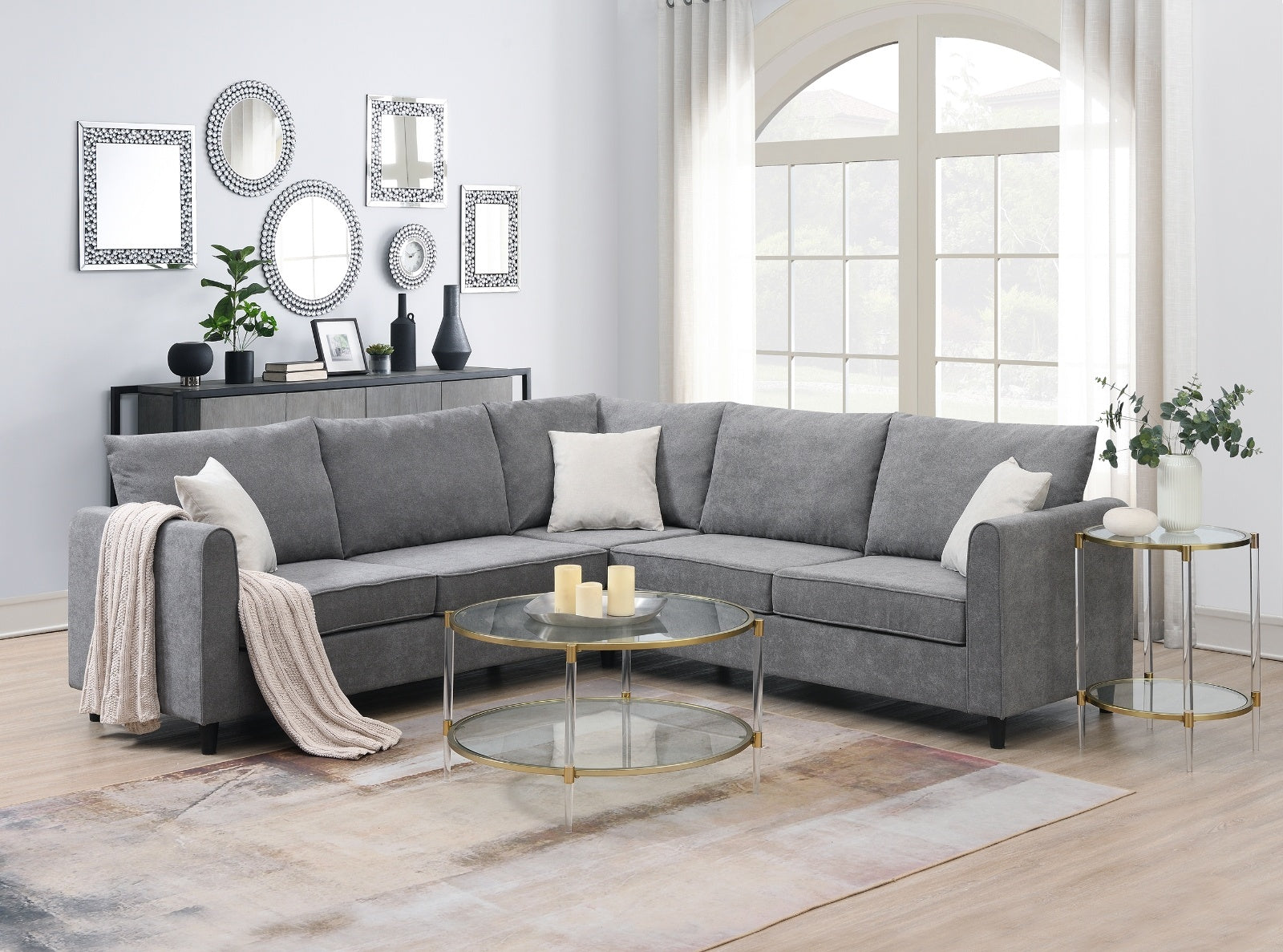 Grey 91 By 91 Modern L Shape Upholstered Sectional Sofa