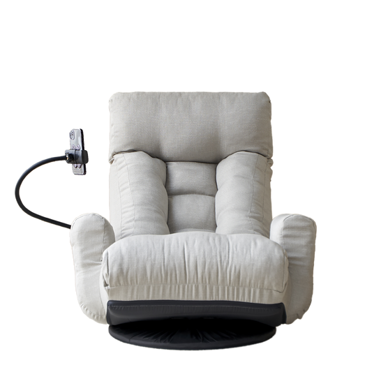 Gray Anthony & Home swivel lounge chair with 360-degree rotation, showcasing plush upholstery and modern design.