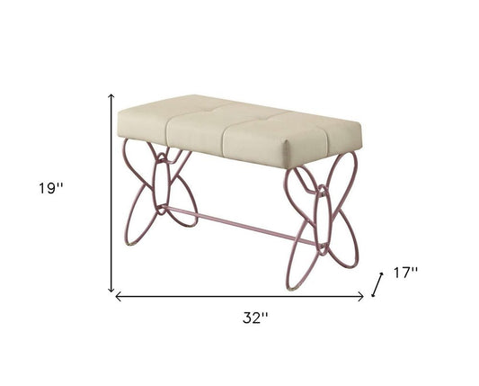 32" White and Purple Tufted Faux Leather Upholstered Bench - Anthony & Home