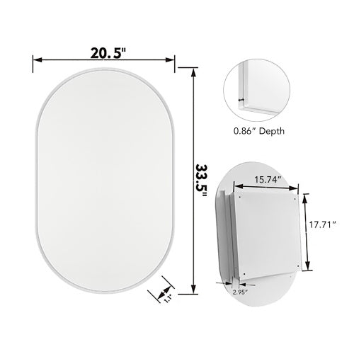 20x34 Inch Oval Metal Frame Medicine Cabinet With Mirror