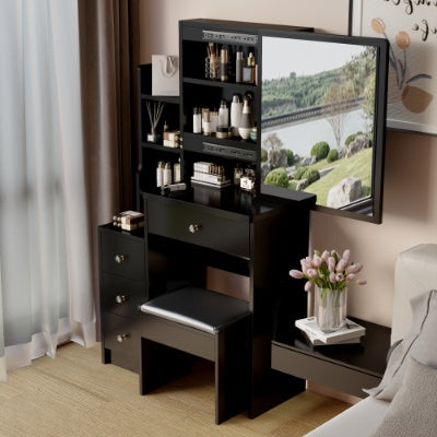 29.2 Inch Small Space Bedside Vanity Table Cushioned Stool