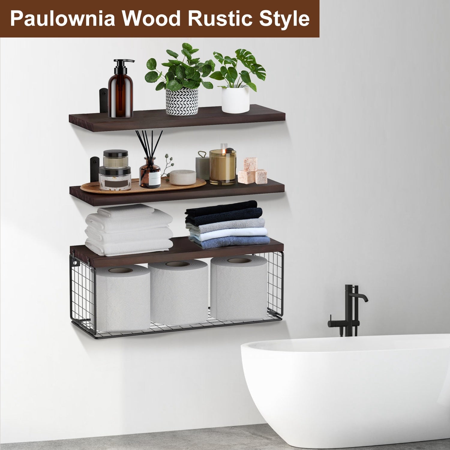 2 In 1 Wall Mounted Floating Shelves With Storage Basket