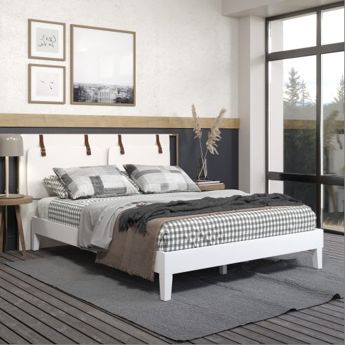 Nix Queen Platform Bed White Wood Frame For Modern Bedroom