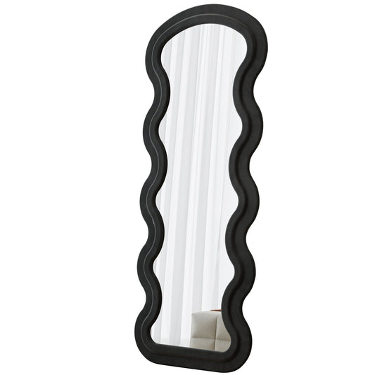 Black Flannel Wave Floor Mirror from Anthony & Home Studio Edition, featuring a modern, curved design and full-length reflective surface.