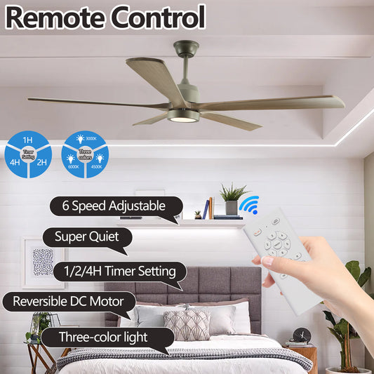 Solid wood 60-inch ceiling fan with light by Anthony & Home, featuring a modern design and wooden blades.
