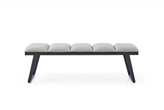 57" Light Gray and Black Upholstered Faux Leather Bench - Anthony & Home