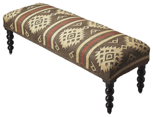 48" Brown Upholstered Wool Southwest Distressed Bench - Anthony & Home