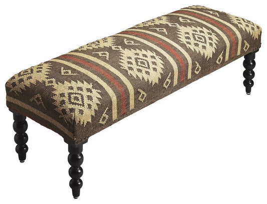 48" Brown Upholstered Wool Southwest Distressed Bench - Anthony & Home