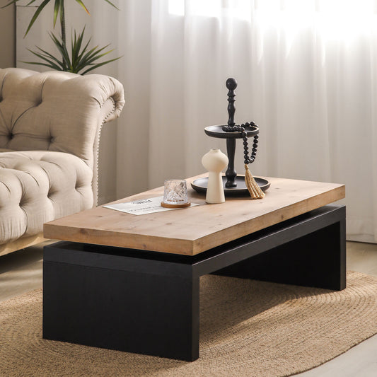 Two-tone wood floating top coffee table by Anthony & Home, showcasing modern design and sleek craftsmanship.