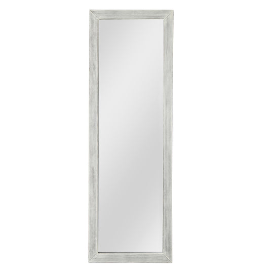 Brushed white wooden mirror with a rectangular frame, showcasing a sleek and modern design for wall decoration.