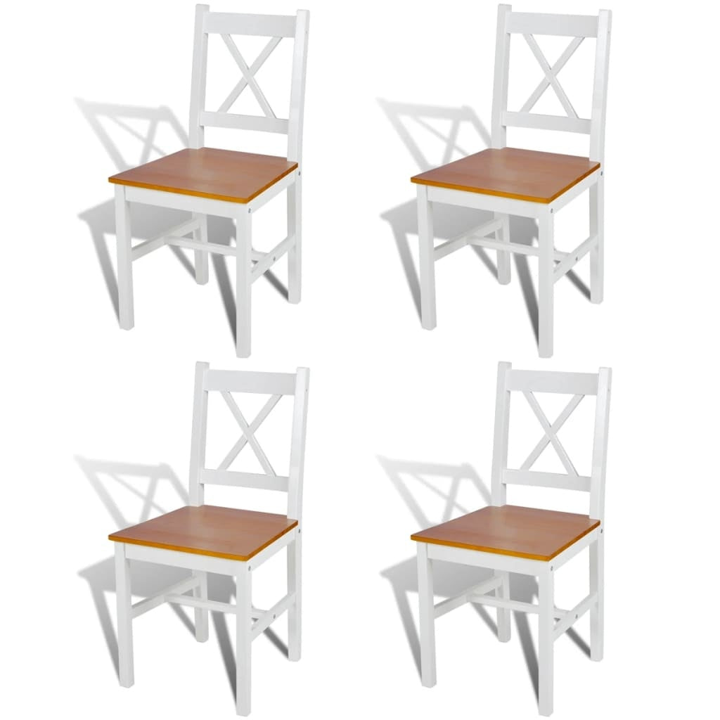 White Pinewood Dining Chairs 4 Piece Set For Kitchen