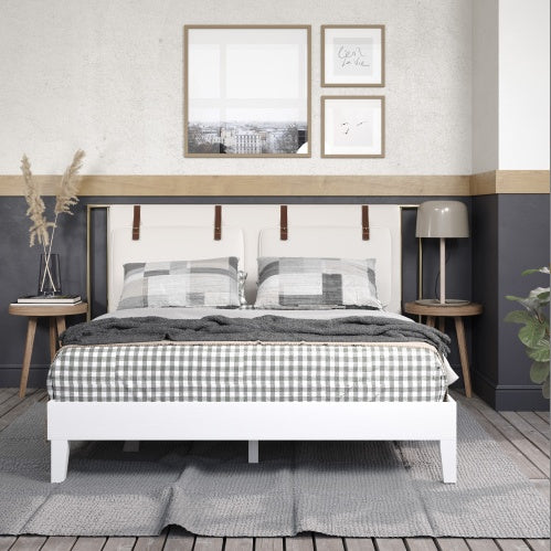 Nix Queen Platform Bed White Wood Frame For Modern Bedroom