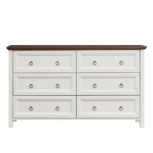 Walnut finish farmhouse six-drawer dresser by Anthony & Home, ideal for bedroom or living room storage and decor.