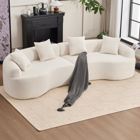 Anthony & Home Chenille Luxe Signature Curved Modular Sofa in cloud white premium upholstery, modern and plush living room furniture