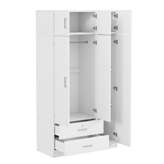 Contemporary White Particle Board 3 - Door Mirror Wardrobe With 2 Drawers And Top Cabinet Limited Edition - Anthony & Home