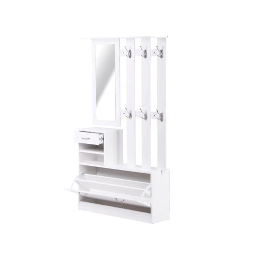 Matte White Gate Cabinet With Shoe Hang Shelf Mirror