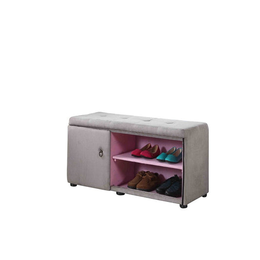 Light Gray and Pink Tufted Shoe Storage Bench - Anthony & Home