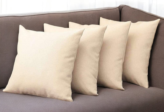 Set Of Four Ivory Fabric Throw Pillows 18 Inch Home Decor - Anthony & Home