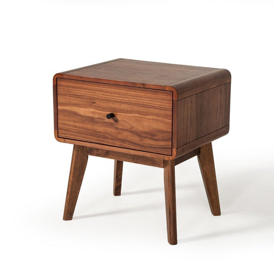 Modern Mid Century Walnut Nightstand with Single Drawer - Anthony & Home