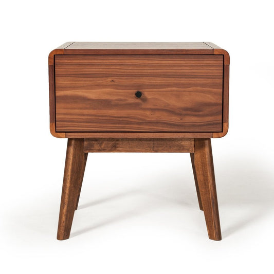 Modern Mid Century Walnut Nightstand with Single Drawer - Anthony & Home