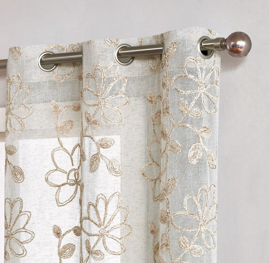 Set of two 84-inch tan floral embroidered curtains from HomeRoots, featuring elegant window panels with detailed embroidery.