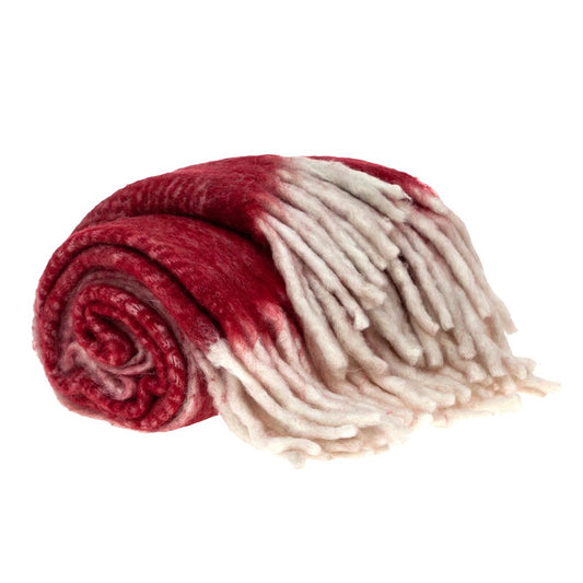 Red woven acrylic reversible throw blanket from HomeRoots, featuring solid color and textured woven pattern for cozy comfort.