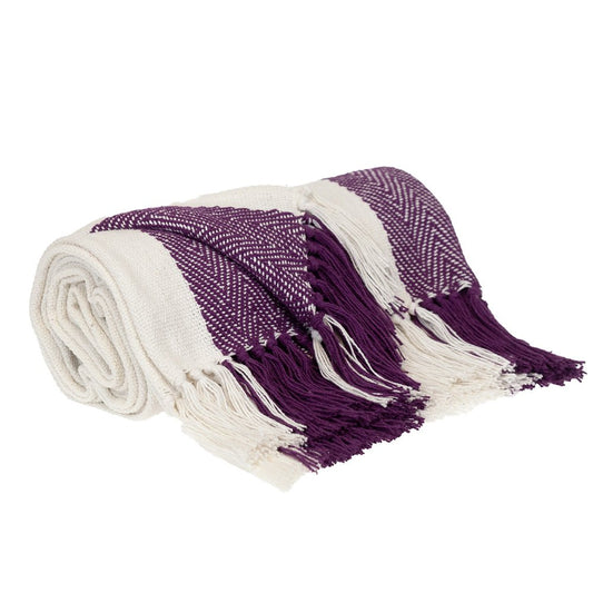 Purple woven cotton throw blanket from HomeRoots, showing its textured fabric and cozy design for throws and blankets.
