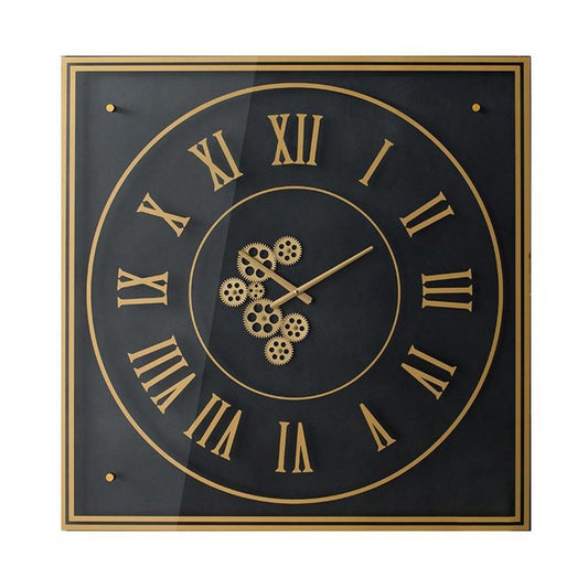 35" Black And Gold Glass And Metal Exposed Gear Square Wall Clock - Anthony & Home