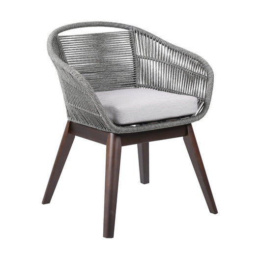 Gray solid wood outdoor dining chair with matching cushion, 27-inch height, by HomeRoots, ideal for patio or garden seating.