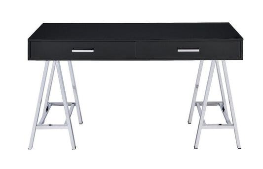54" Black and Silver Writing Desk With Two Drawers - Anthony & Home