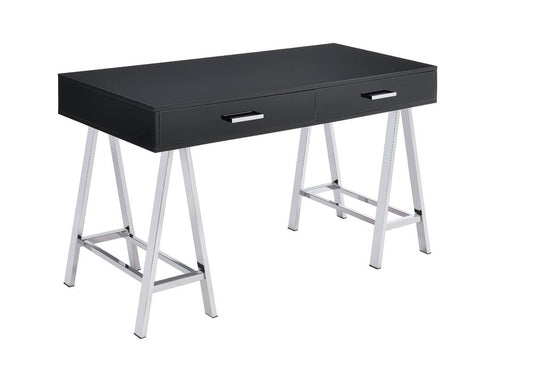 54" Black and Silver Writing Desk With Two Drawers - Anthony & Home
