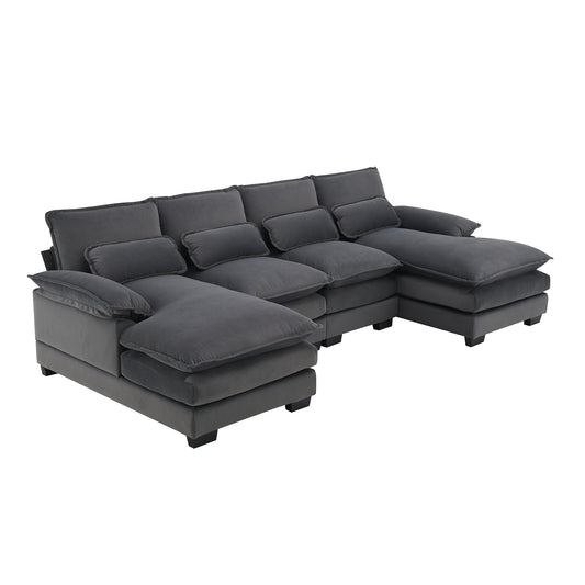 Velvet U-shaped sectional sofa with chaise from Anthony & Home Luxe Collection, showcasing plush upholstery and modern design.