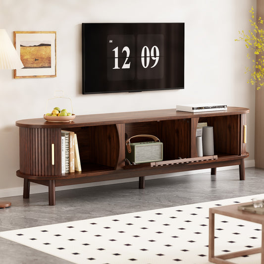 Modern farmhouse solid pine TV stand by Anthony & Home featuring a rustic design and ample storage space.